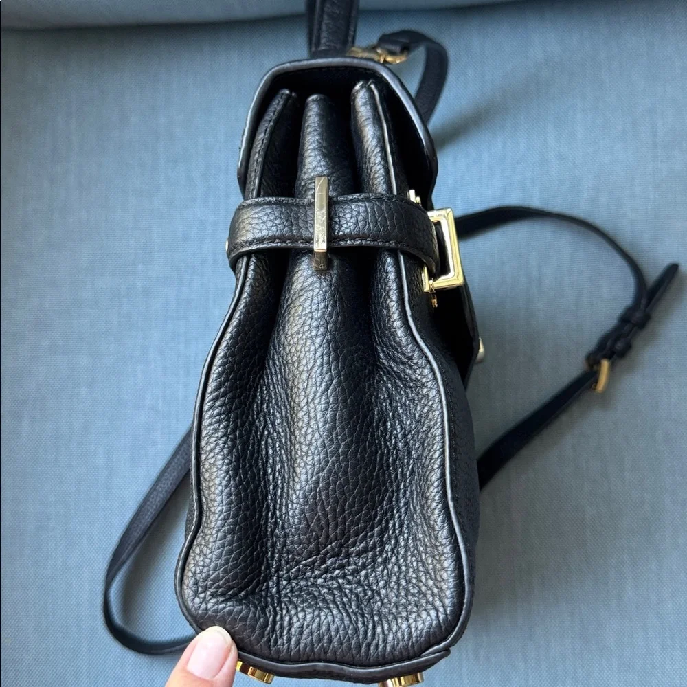 Michael Kors Astrid Medium Black Pebbled Leather Satchel  Gold Tone Turn Lock - Picture 12 of 14